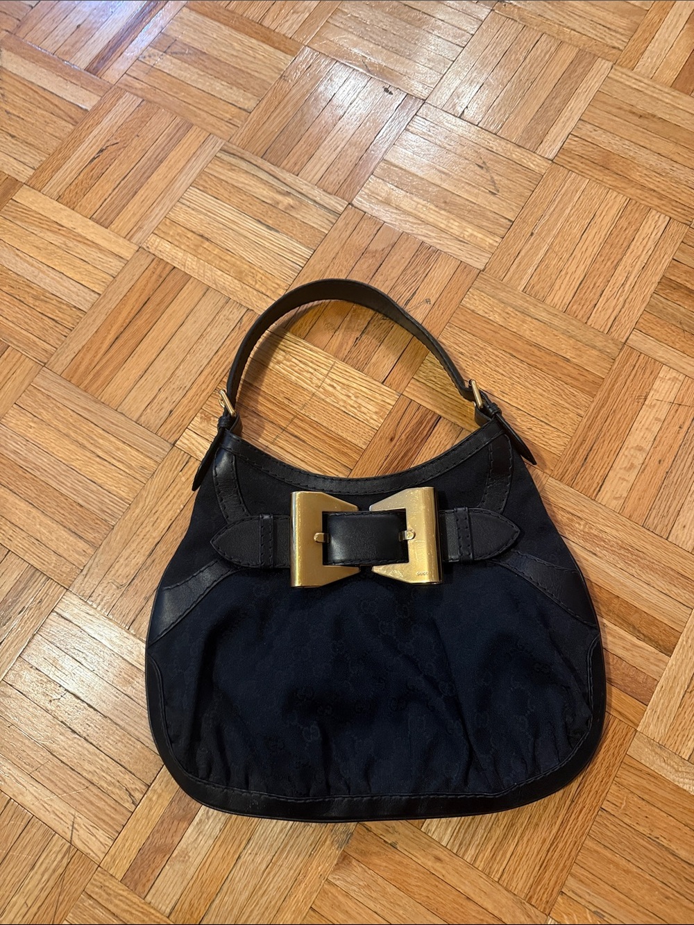Gucci Black GG Canvas and Leather Queen Hobo